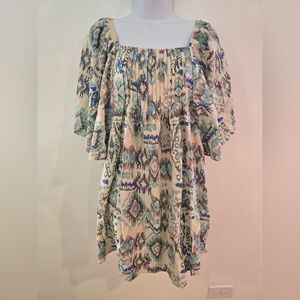 Gigio Wisteria Wonder Mini Dress in Sage Size Large Western Boho Print